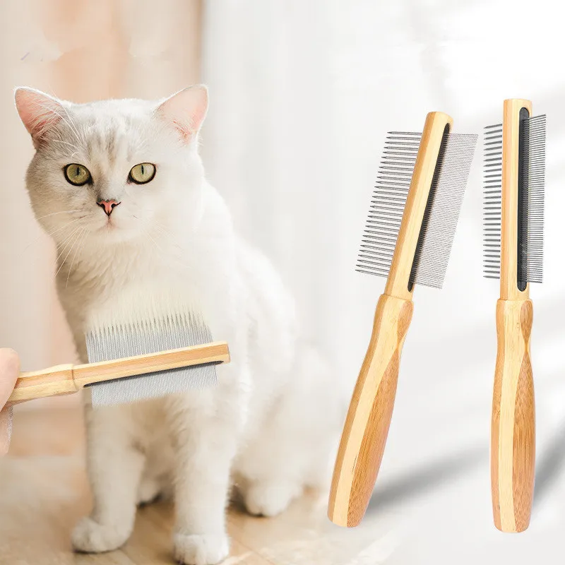 Stainless Steel Cat Comb for Gentle Cat Hair Removing Wooden Handle Pet Grooming Brush