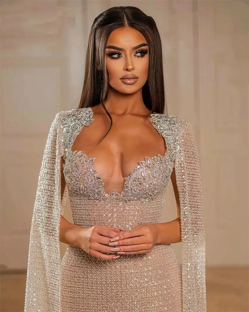 Luxury Heavy Beaded Dress Evening Gowns Cape Sleeves Women Prom Dresses  Crystal Illusion Engagement Party Dress Custom Made Vestidos De Noche Plus  Size From 250,39  | DHgate