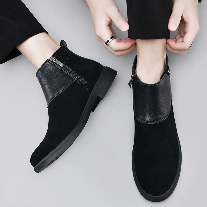 Men's Chelsea Boots Black Cow Suede Ankle Slip-On Dress Shoes with Zipper, Low  Heel 1-3 cm from Dhgate Boots - price 188.87
