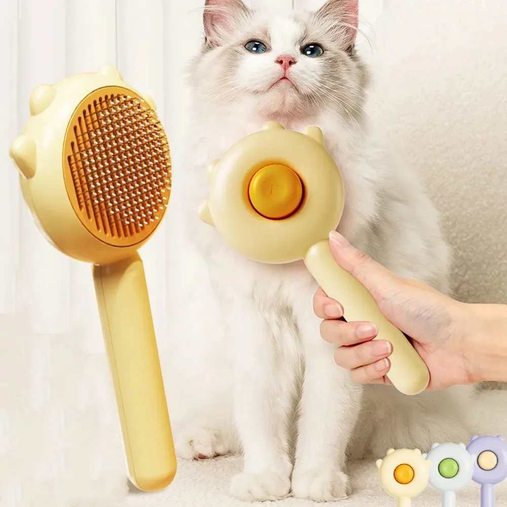 Self Cleaning Pet Brush - Retractable Bristles For Cats & Dogs Shedding Control