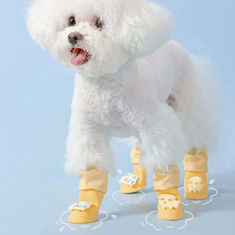 Waterproof Dog Rain Boots Pack Cartoon Shoe Covers for Small Dogs Paw  Protection