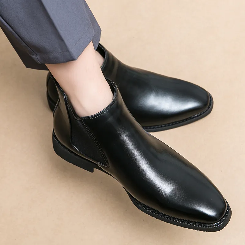 Mens Brown Ankle Dress Boots - Pointed Toe Leather Chelsea Boots: Stylish  Black Cowboy Autumn Winter Shoes for Business, Parties & Proms (Large Sizes)
