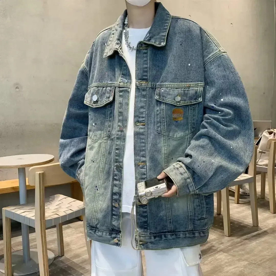 High Street Giacca Jeans Oversize Unisex – Denim Lavato Con Bottoni A Scatto E Stampa Hip Hop Vintage (Vergine Maria) - 2