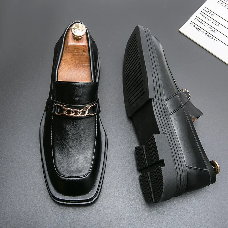 Mens Square Toe Leather Dress Shoes Formal Interview Party