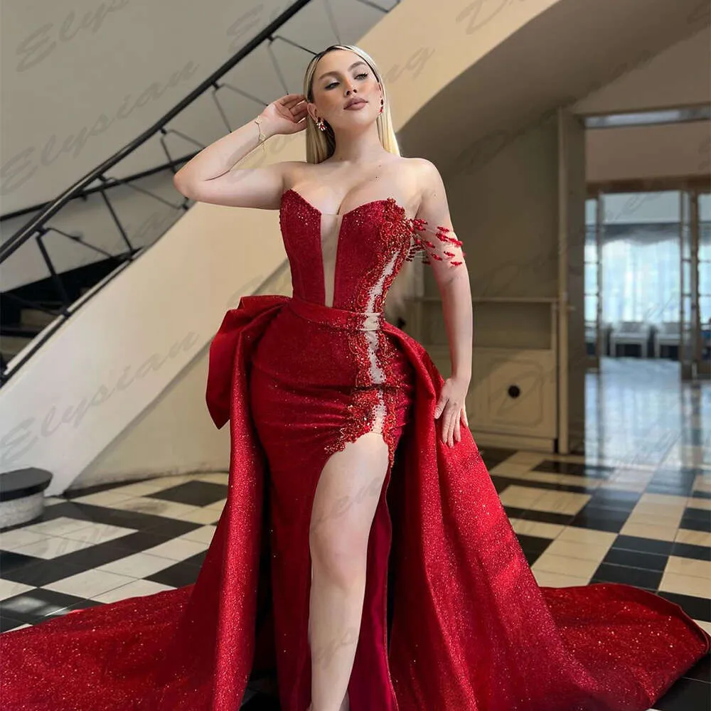 chinese dress ladies Deep V-neck Sleeveless Appliques Court Train Mermaid Prom Dresses main image 1