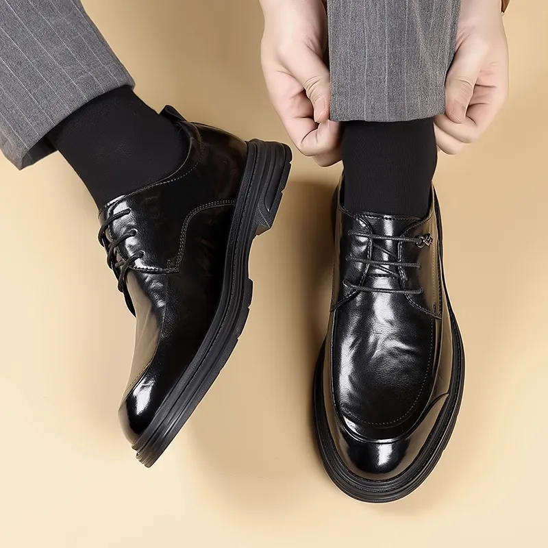 Bulk Brand 2025 Mens Black Leather Oxford Shoes Thick Sole  display picture 1
