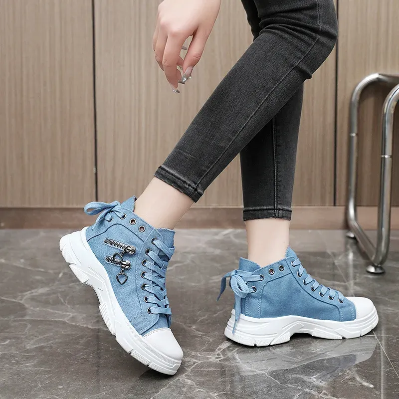 Plus Size Denim Sneakers Trendy High Top Canvas Boots for Women