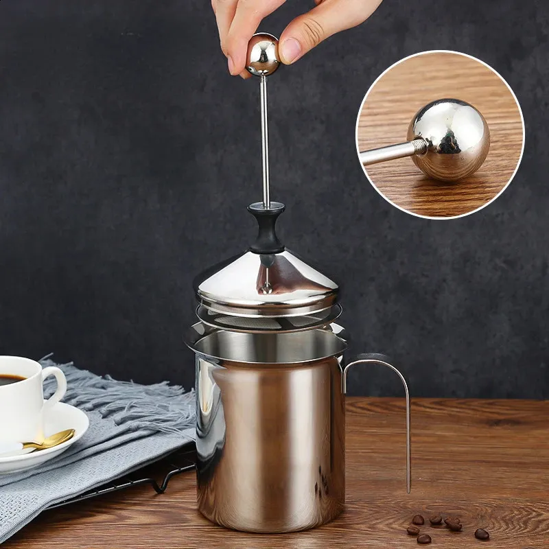 Manual Milk Frother Jug: Stainless Steel Coffee Mixer For Latte