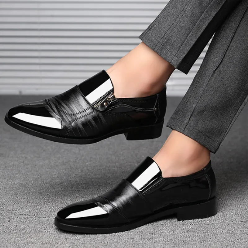 Black Patent Leather Slip On Formal Shoes for Men Plus Size Point Toe Wedding Business Casual Shoes