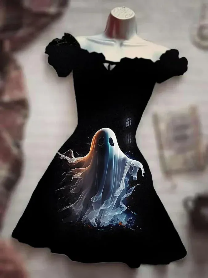 Hawaiian Gothic Horror Halloween - 3D Printed Pumpkin Black Y2k Summer Dress for Vestido Mujer (240830)
