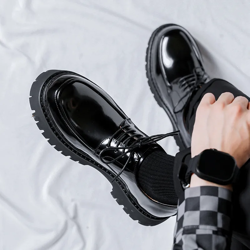 Save Big on Bulk Men's Thick Soled Shoes Mens Black Business Shoes Head Big  Solid Color Lace Up Thick Soled Anti Skid Classic Business Anti Slip