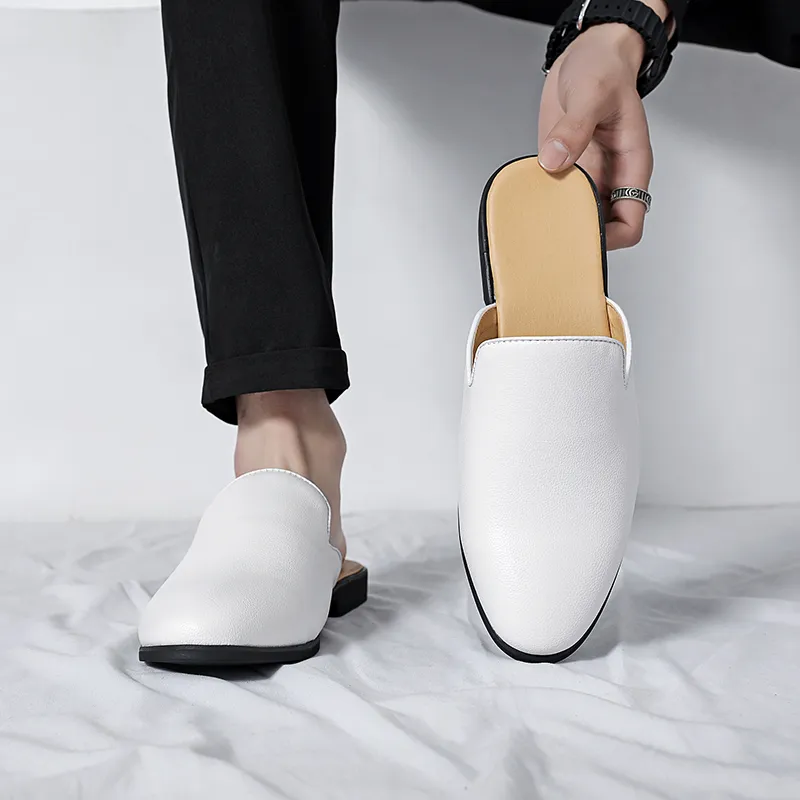 Fashion Men\'s White Hollow Leather Loafer Round Toe Flat Slip On Casual Slippers Amazon.com | NELSBREX Men main image 4