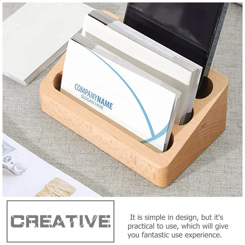240830 Solid Wood Business Card Display Stand 3 Compartment Card Holder ...