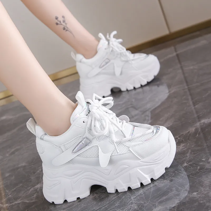 Platform White Lace Up Shoe Bulk Chunky White Sneakers: Womens