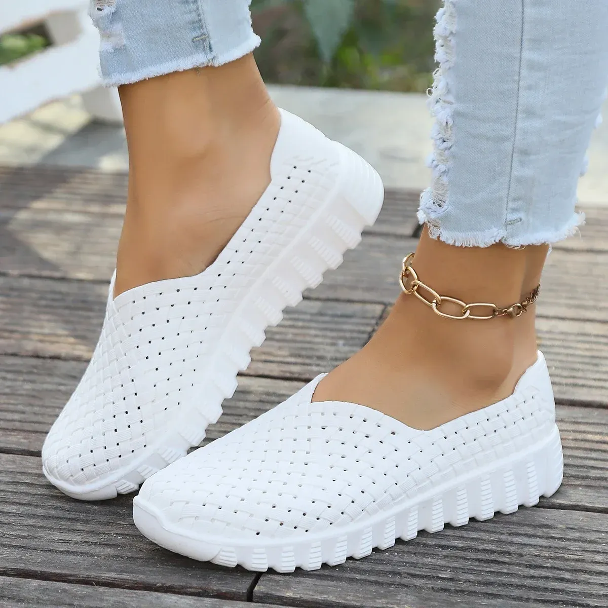Casual Shoes Comfortable Light Shoes Lightweight Woven Flats