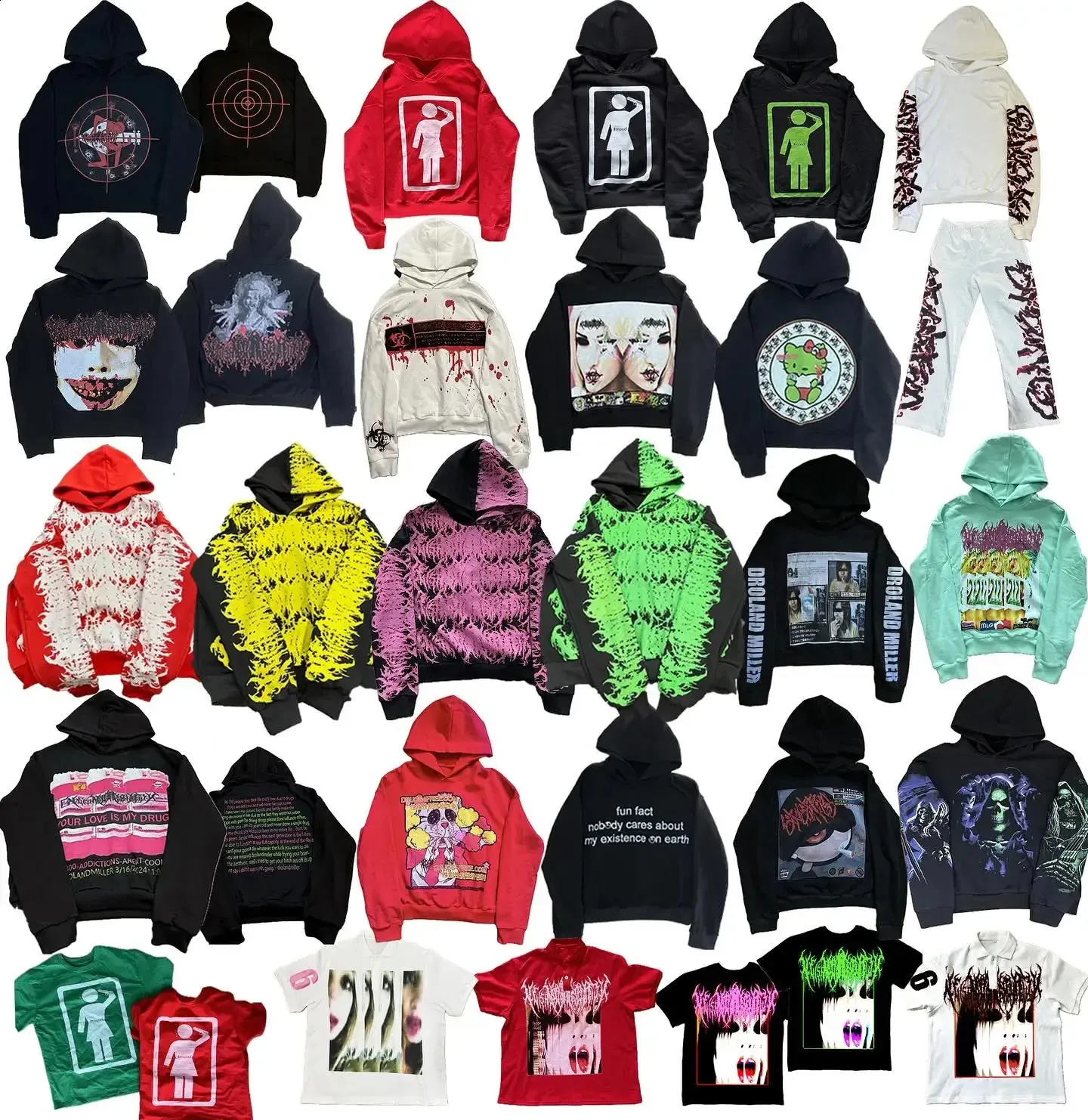 Droland Miller風 I luv hoodie y2k Y2k Drolandmiller Hoodies Women Gothic Punk Streetwear Grunge Top