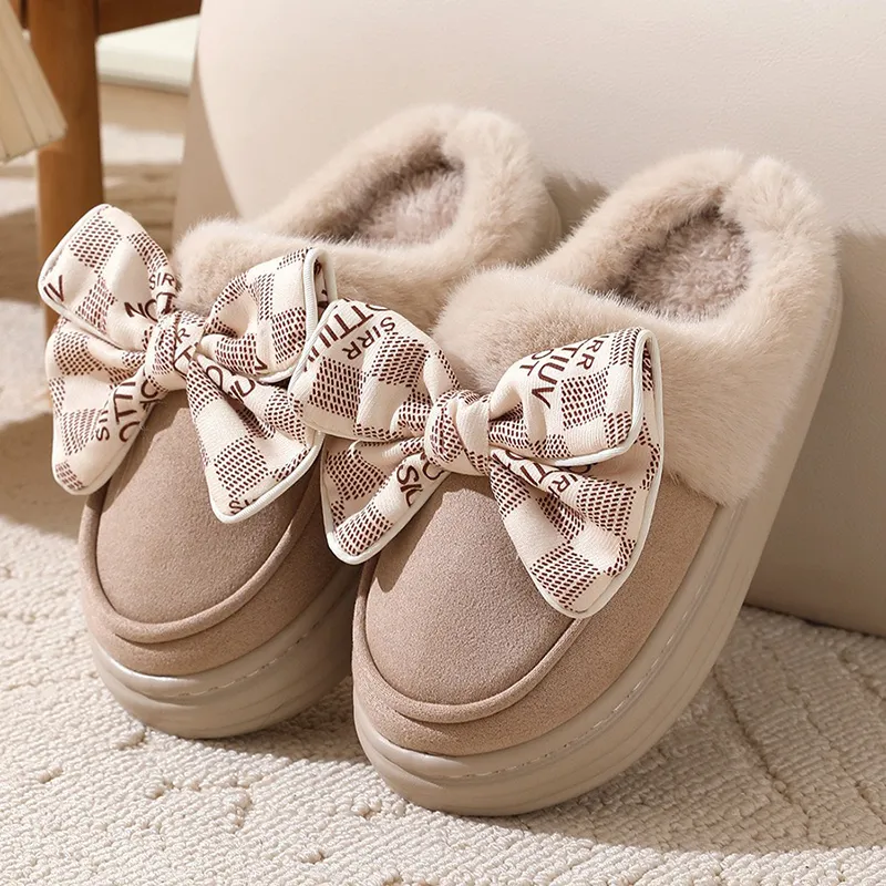 Dainzusyful Slippers For Women Slippers Womens New Bow Cotton Slippers Ladies Cute Winter Warm Indoor Non Slip Home Shoe House Slippers Women Blue