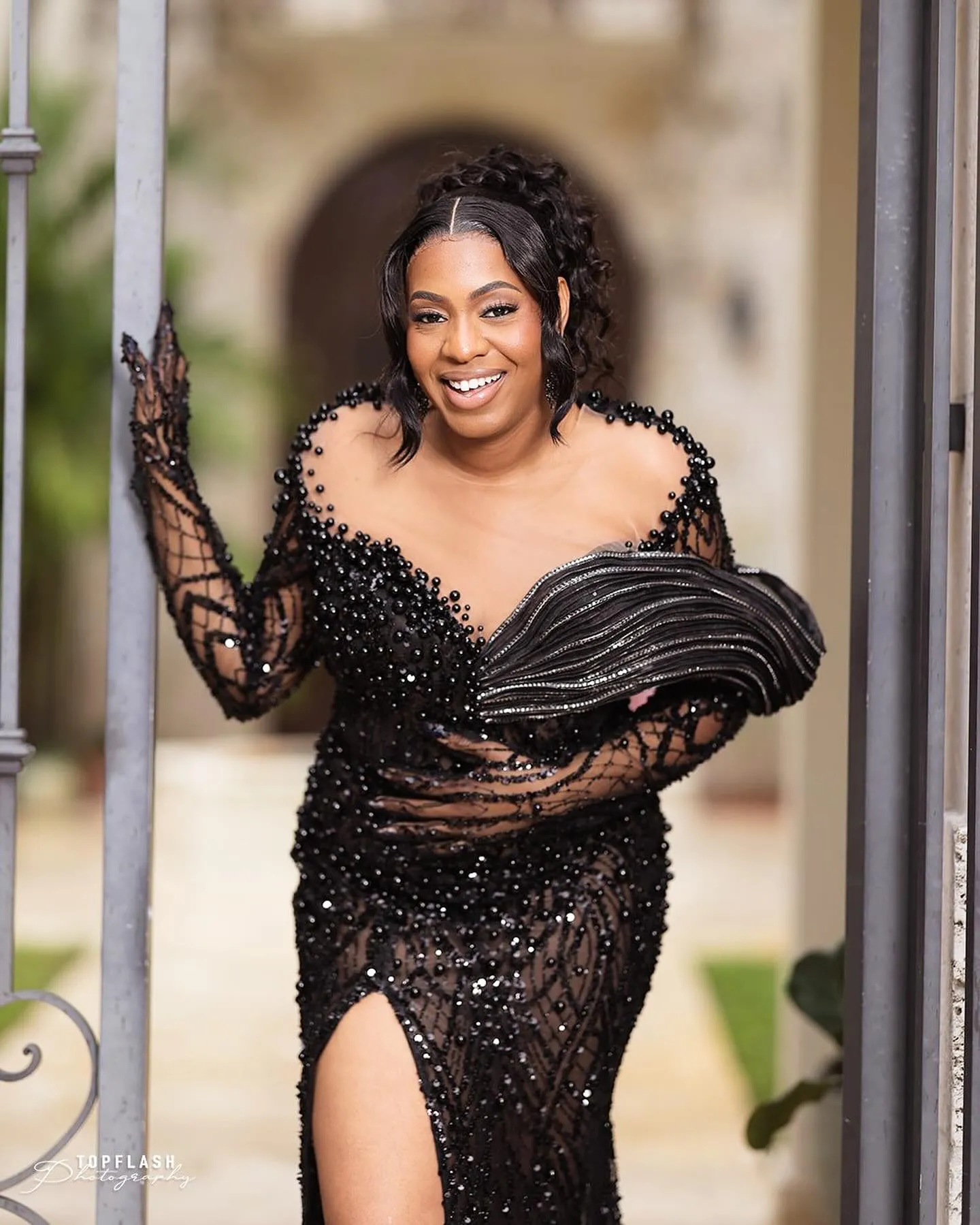 Black Mermaid Black sparkly prom dress with Pearls and Sequins - Perfect for Evening Formal Parties, Second Reception, 50th Birthday, and Engagement -