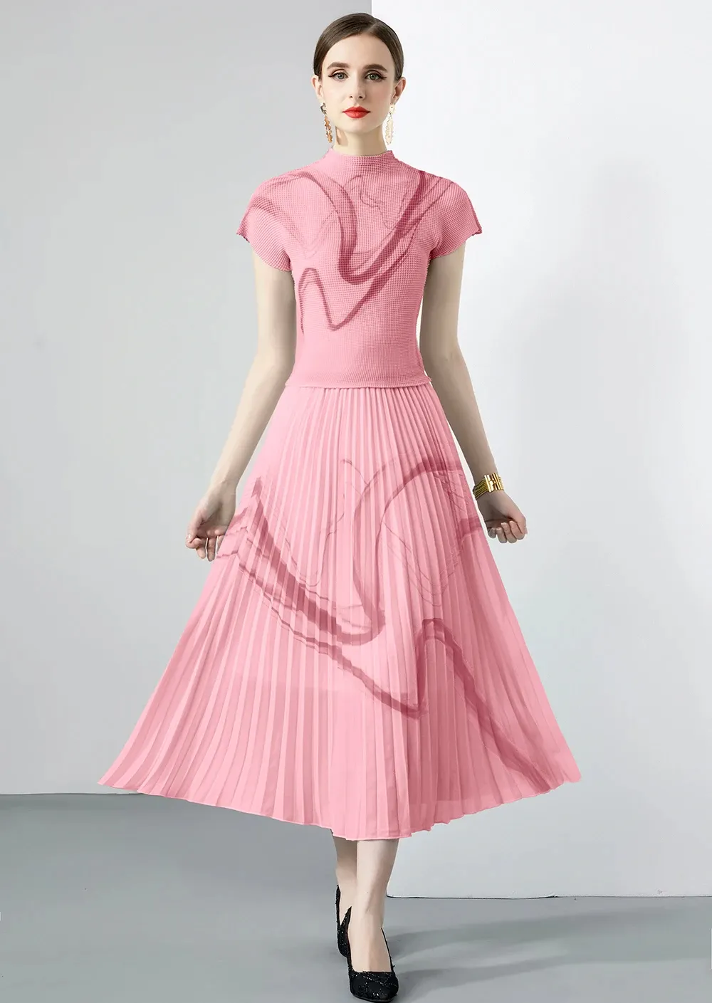 Ensemble 2 Pièces Issey Miyake (chemisier + Jupe Fluide) - Taille 2 - Occasion Comme Neuf