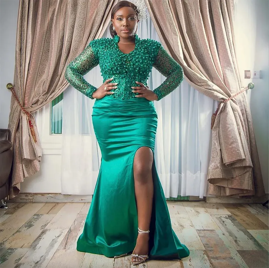 DHgate.com:Emerald V-Neck Mermaid Gown with Long Lace DHgate.com:Emerald V-Neck Mermaid Gown with Long Lace