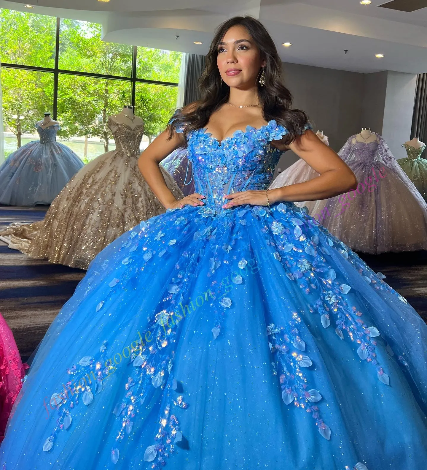 blue ombre quince dress Blue Tulle Long A-Line Prom Dress Party Dress, Beautiful Blue Evening main image 1