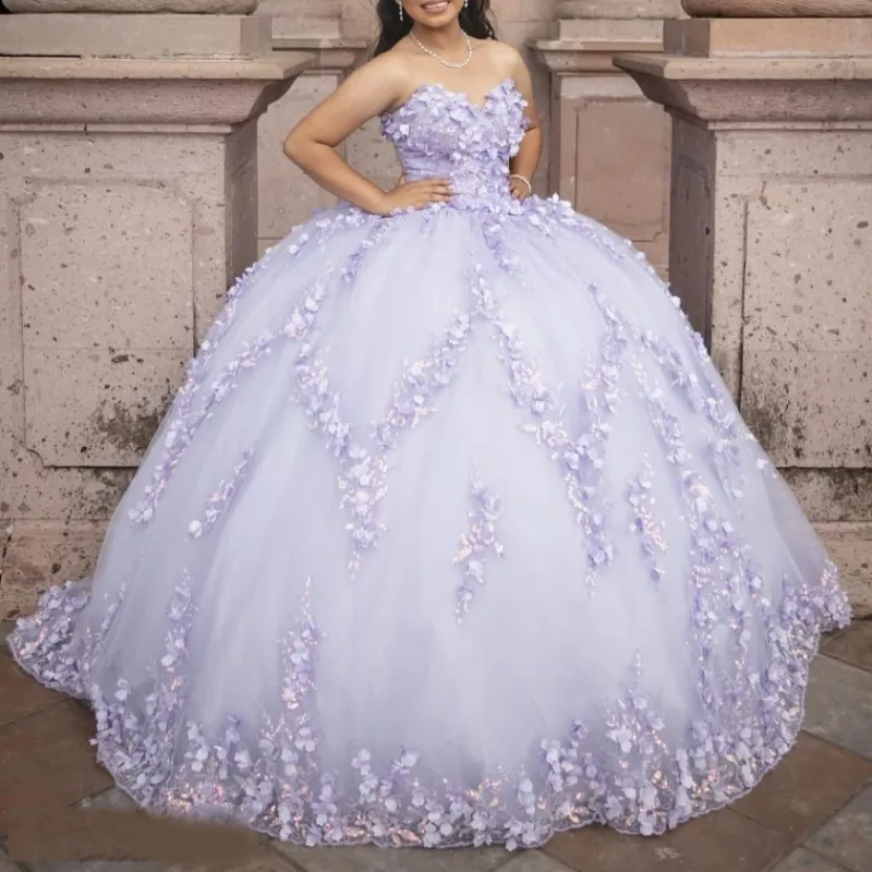 Lilac Off The Shoulder Ball Gown Quinceanera Dress with Ruffles 3D  Appliques Lace Beads Tulle Sweep Train from Dhgate Quinceanera Dresses -  price 763.77