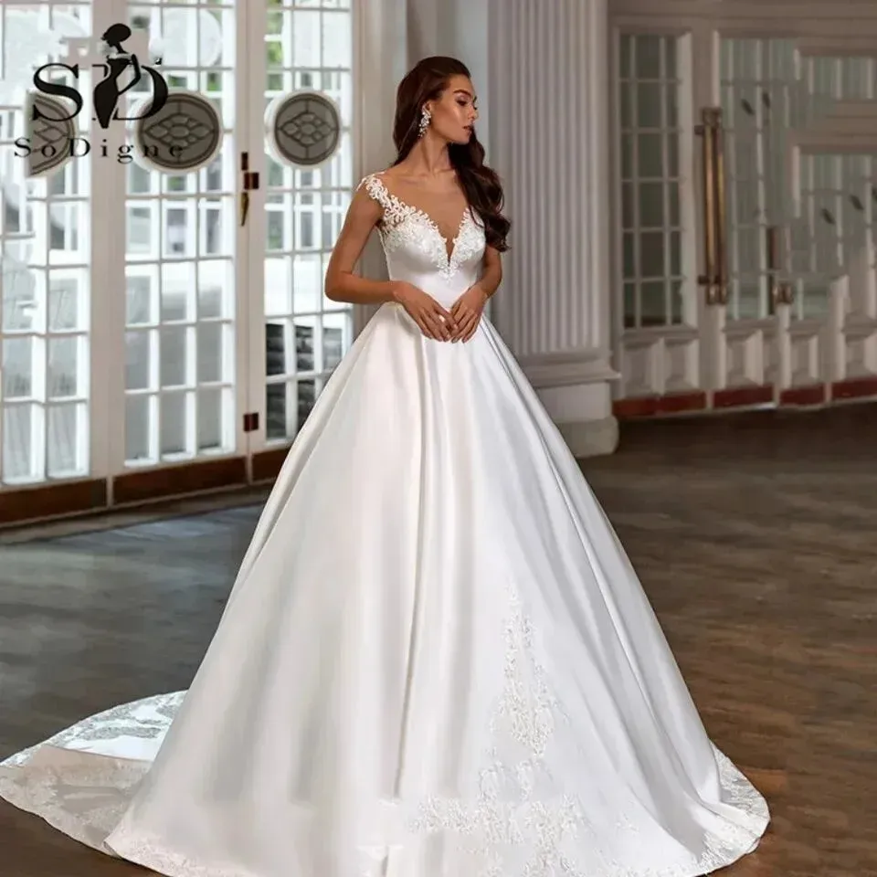 Modest Satin A Line Wedding Dresses For Women V... From Sellonbest, $247.01 | DHgate.Com Modest Satin A Line Wedding Dresses For Women V... From Sellonbest, $247.01 | DHgate.Com