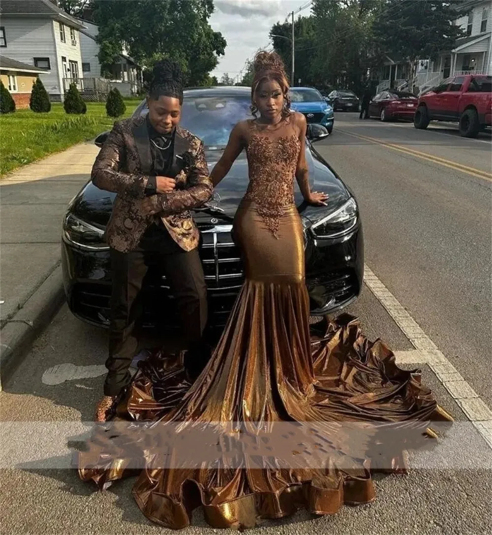 Glittering Diamond Crystal Mermaid Gold Mermaid Prom Dress For Black Girls Elegant Brown Satin Evening Gown For Birthday Reception And Robe De Bal From Missbeautydress 126.15 DHgate.Com
