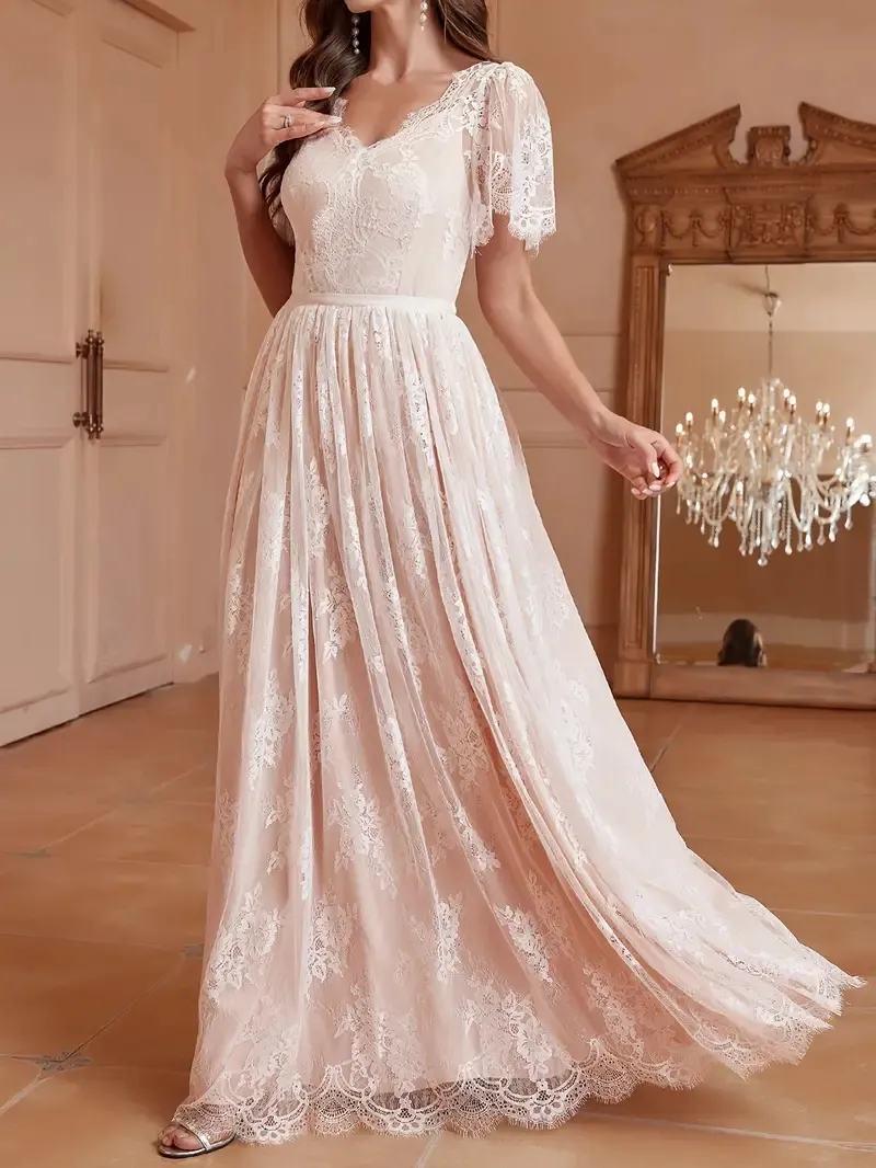 Boho Lace Wedding Dress - A-Line, V-Neck, Short Sleeves, Backless Bridal  Gown for Rustic Country Bride, Floor Length, Ivory/White from Dhgate A-Line Wedding  Dresses - price 136.59