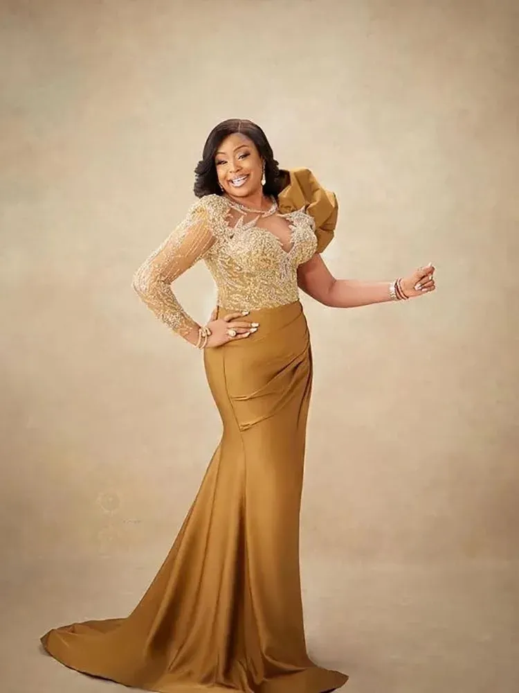 Aso Ebi Gold Satin Mermaid Prom Dress Glitz Sequins Lace Beaded Slim Fit Plus Size Perfect For African Womens Formal Events From Allloves 147.44 DHgate.Com
