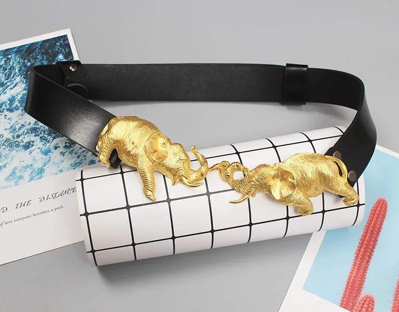 Original Gold Elephant Leather Belt High Quality Elastic  display picture 3