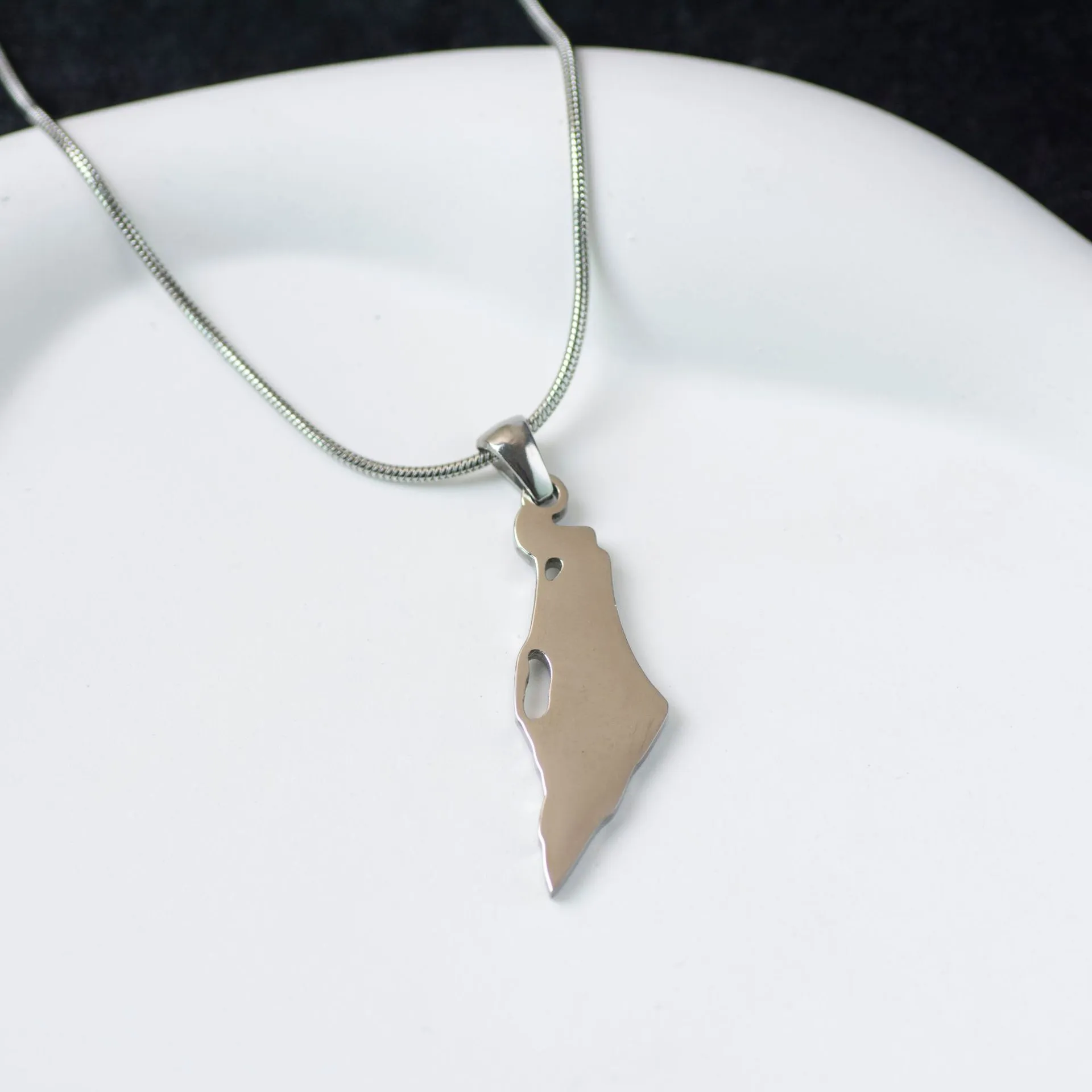 Poevic Stainless Steel Israel Map Pendant Necklace, Hollow...