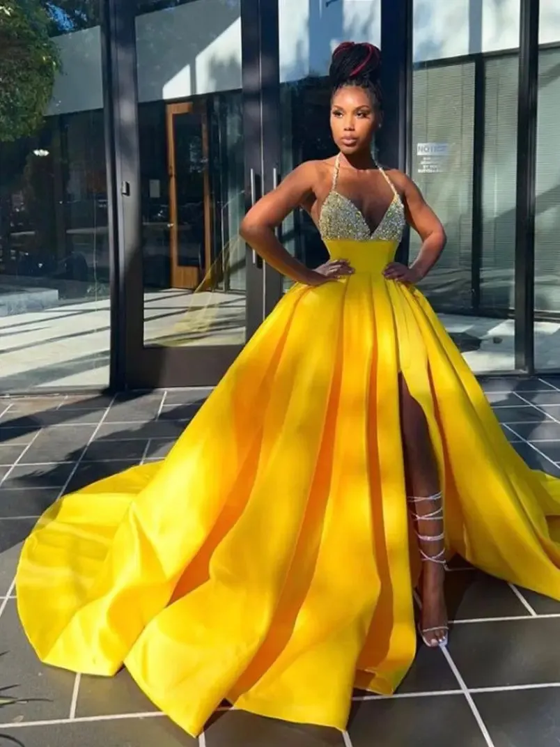 Sparkling Yellow Bead Sequined Formal Dress Arabic Robe Long Prom Gown For Parties Events From Fittedbridal 109.3 DHgate.Com