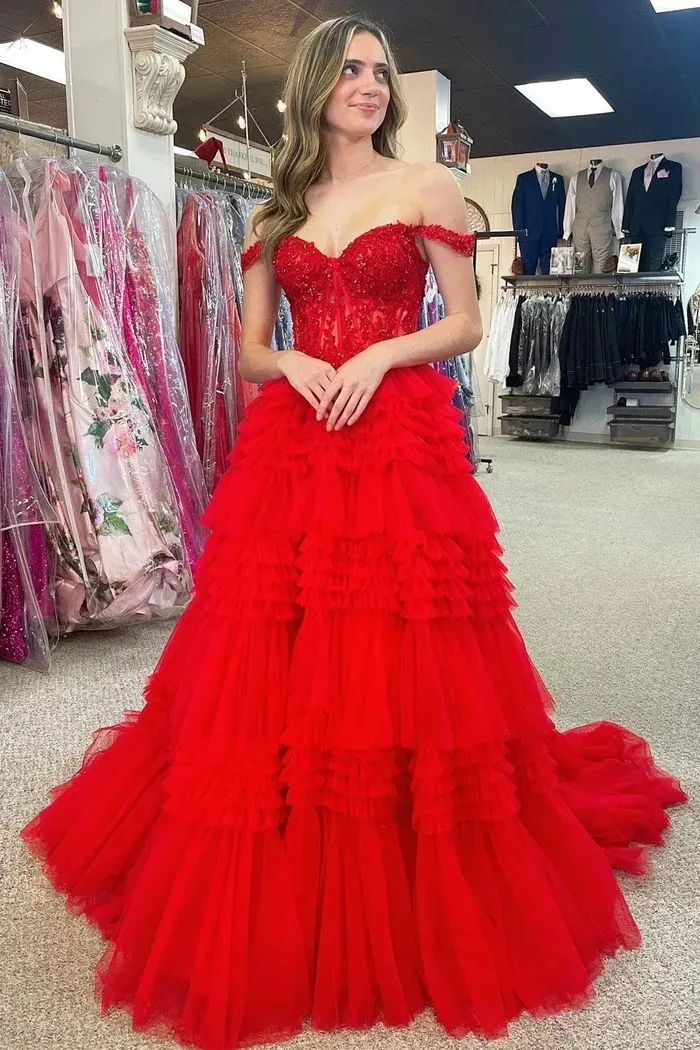 red layered tulle dress AKIRA Ari Tulle Ruffle High Low Mini Dress | Red