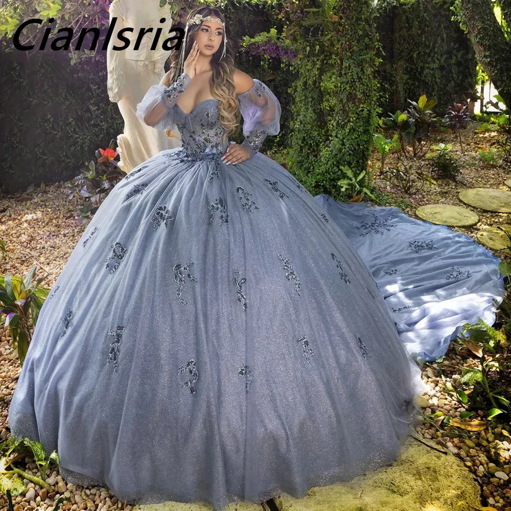 blue grey quinceanera dresses Sequin Quinceanera Dresses Off the Shoulder Sweet 16 Dresses 20677 Grey / 26W main image 0