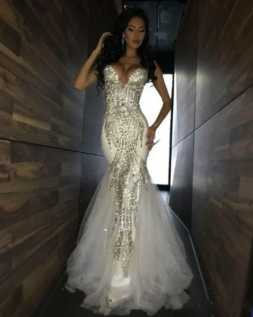 Deep Neck Rhinestones Beads Long Tulle Prom Dress 2019 Deep Neck Rhinestones Beads Long Tulle Prom Dress 2019