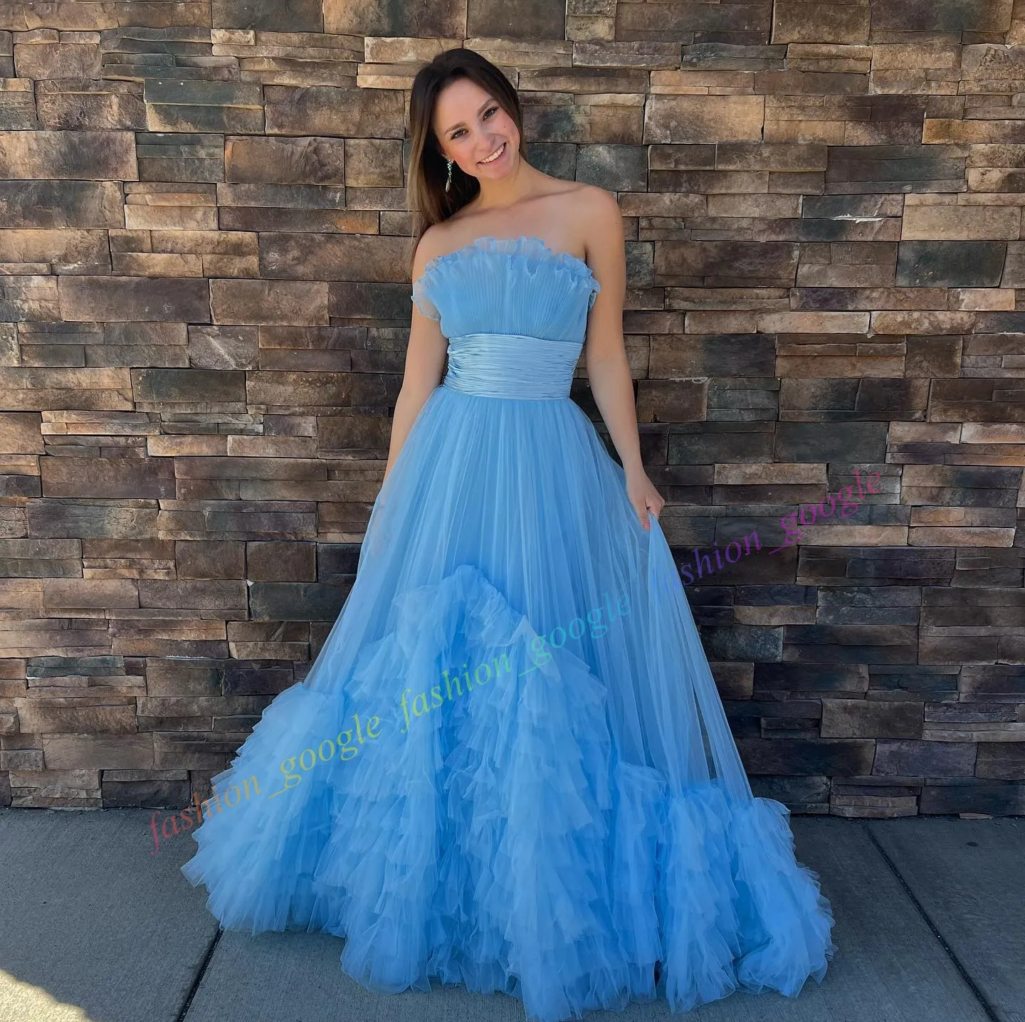 Fuchsia Purple Aqua Crumb Catcher Long Prom Dress