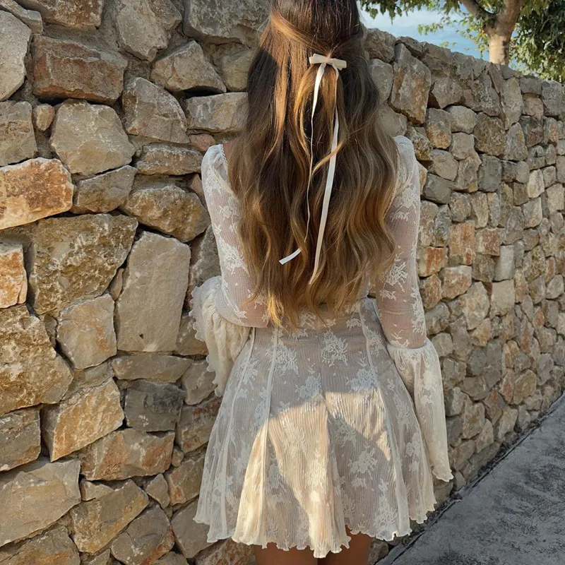 Floral Lace Mini Dress Sexy Low Cut Long Sleeve Cocktail Ready For Womens Nightlife From Luote 18.78 DHgate.Com