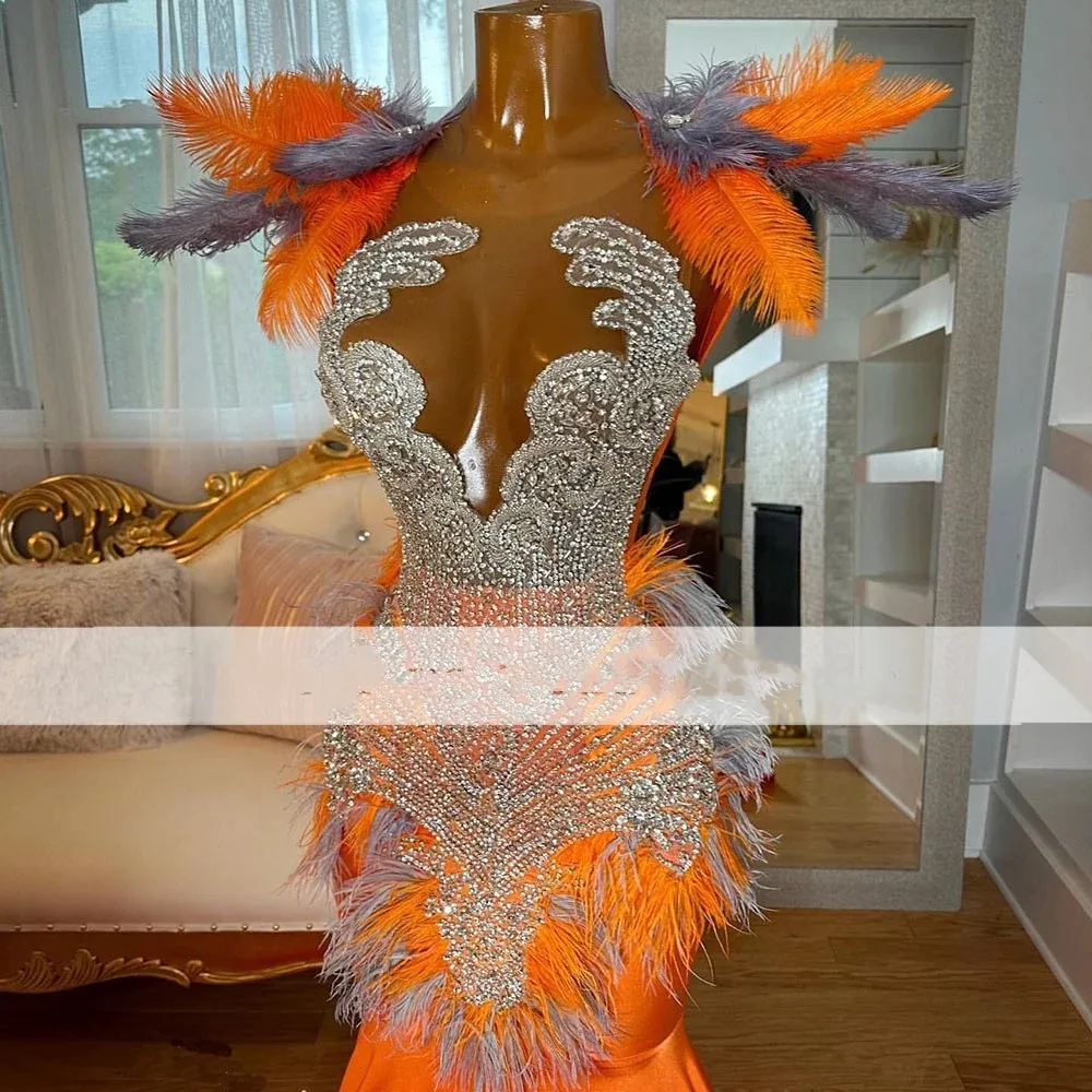 Elegant Orange Satin Mermaid Prom Dress With Feathers... From Babynice666,  $207.96 | DHgate.Com