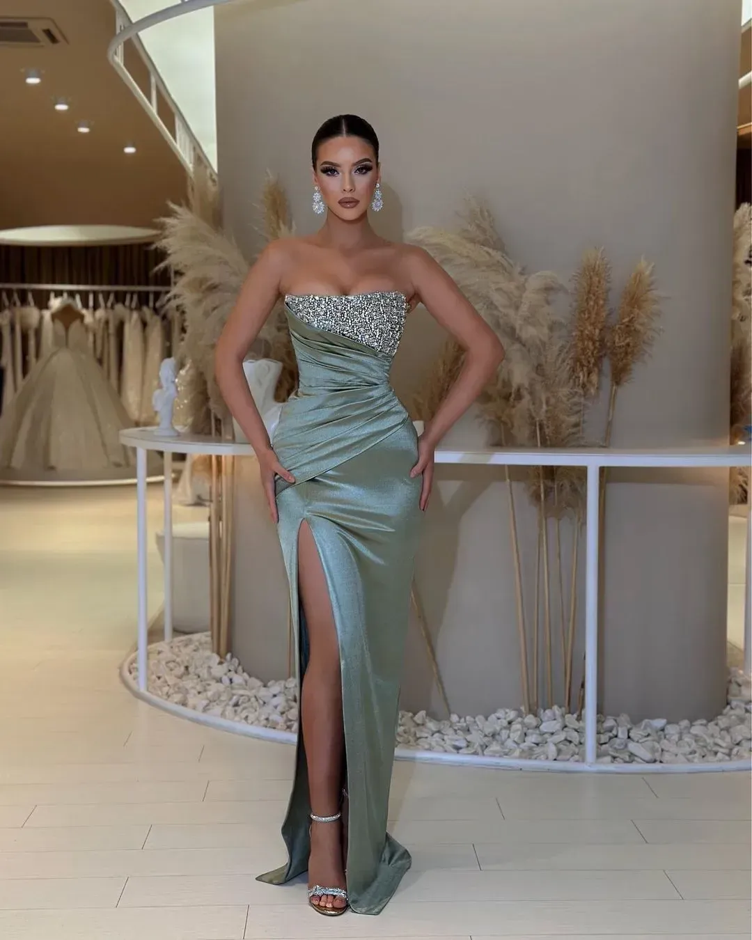 short strapless homecoming dress A Line Silver Strapless Simple Short Homecoming Dress main image 1