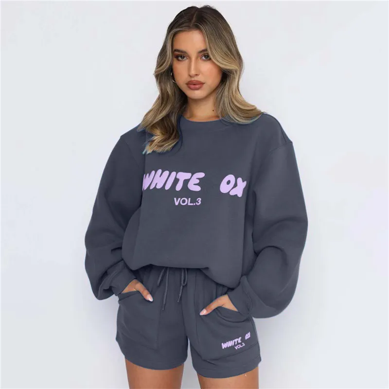 Women's Tracksuits Girls Tracksuit Women Hoodies + Short Pants 2 Two Piece Sets Letter Printed Sweaters Sportwears Woman Clothing Set Spring Summer Female Clothes