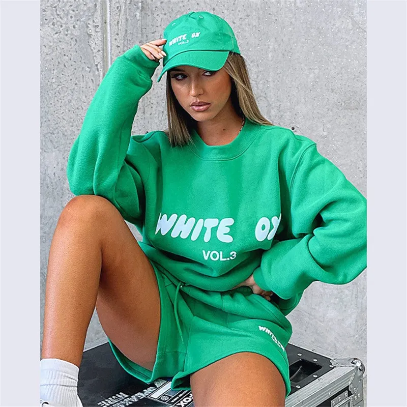 Women's Tracksuits Girls Tracksuit Women Hoodies + Short Pants 2 Two Piece Sets Letter Printed Sweaters Sportwears Woman Clothing Set Spring Summer Female Clothes