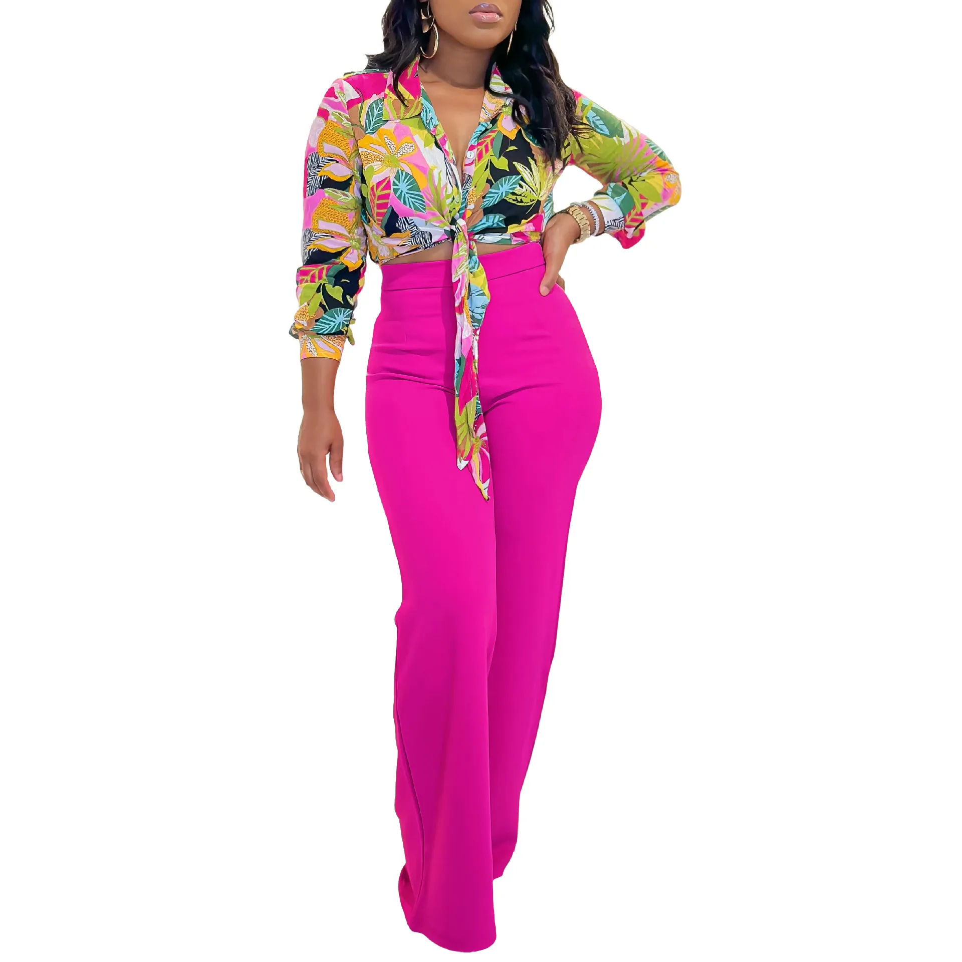 Floral Print Two-Piece Suit: Womens Casual Tracksuit, Long Sleeve