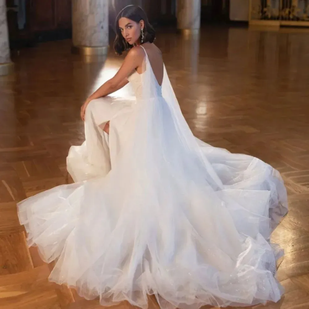 A-line Wedding Dress Sleeveless Spaghetti Strap Lace-up Back Tulle Bridal  Gown with Sweep Train from Dhgate A-Line Wedding Dresses - price 274.86