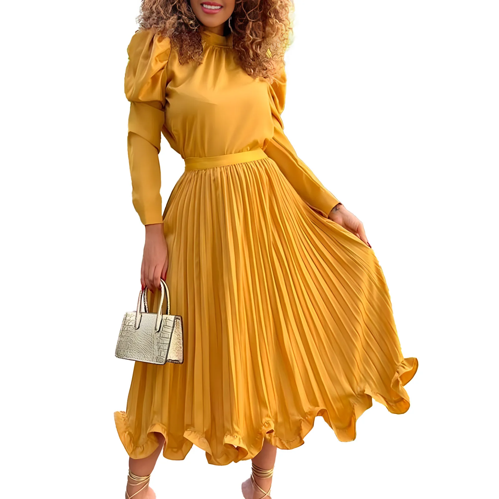 knee length dresses for ladies Long Sleeve One Button Blazer Pleated Dress