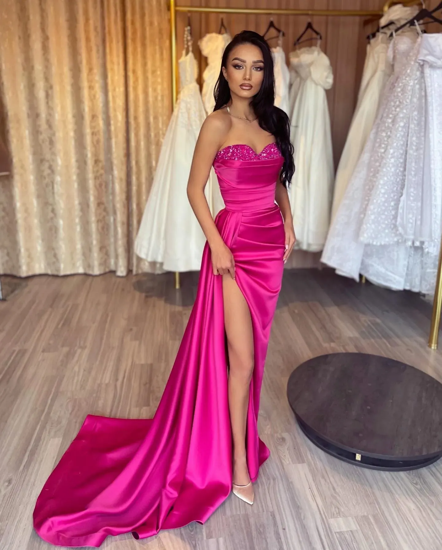 Pink Elegant Rosy Prom Dress Satin Sequin Strapless Trumpet Mermaid Evening Gown with Lace-Up Back from Dhgate Prom Dresses - price 149.75 Pink Elegant Rosy Prom Dress Satin Sequin Strapless Trumpet Mermaid Evening Gown with Lace-Up Back from Dhgate Prom Dresses - price 149.75