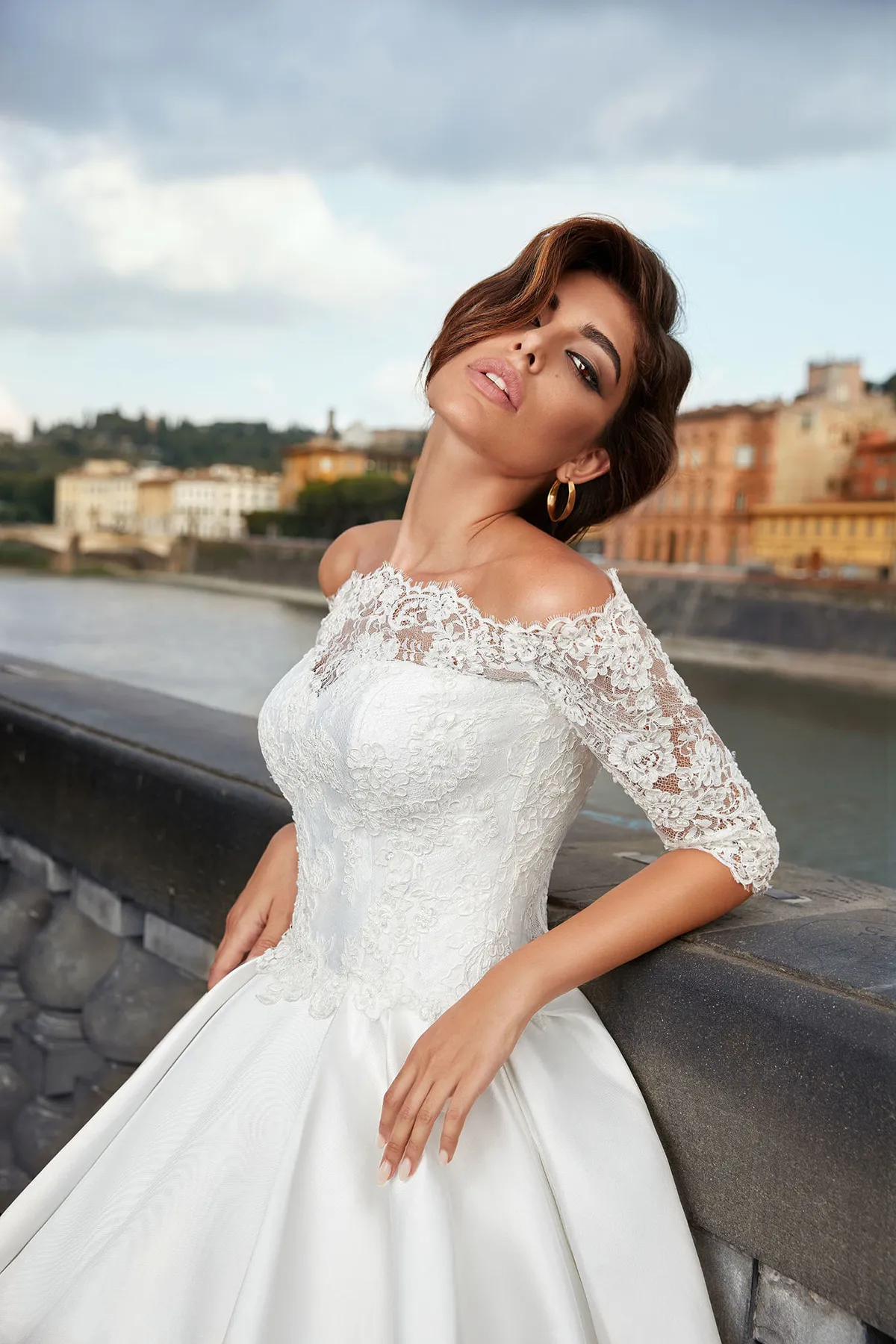 lace jacket for wedding dress plus size Short Plus Size, Strapless Ivory Wedding Dress + Beaded Lace 3/4 Sleeve  Jacket