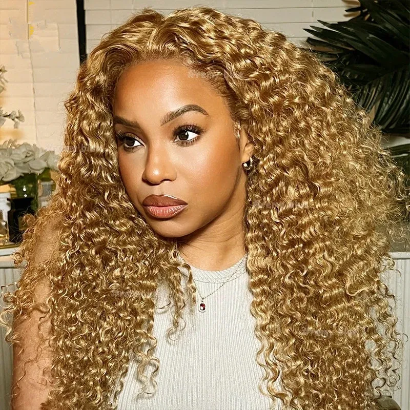 Human Hair Lace Front Wigs: Honey Blonde Water Wave Curly  display picture 1