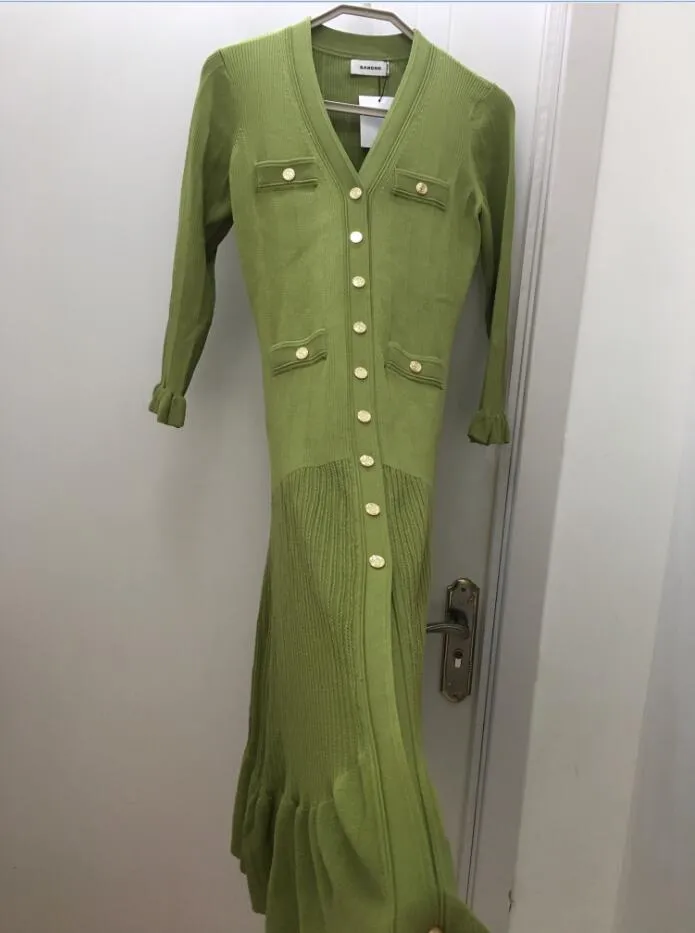 Sandro Casual Dress Green Knitted Mid Length V Neck... From James889,  $104.67 In Bulk | DHgate.Com