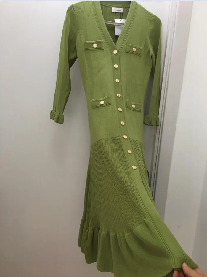 Sandro Casual Dress Green Knitted Mid Length V Neck... From James889,  $104.67 In Bulk | DHgate.Com